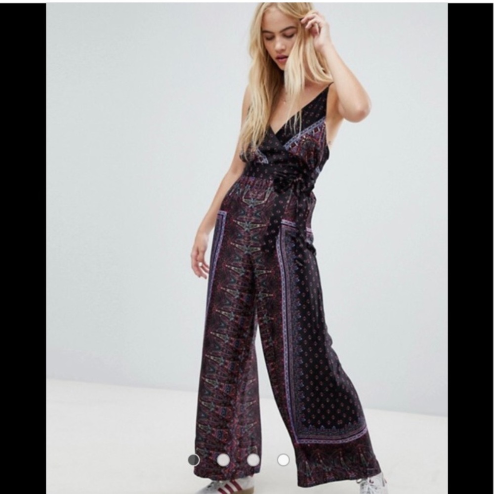 Free People Cabbage Rose Printed Faux Wrap Jumpsuit